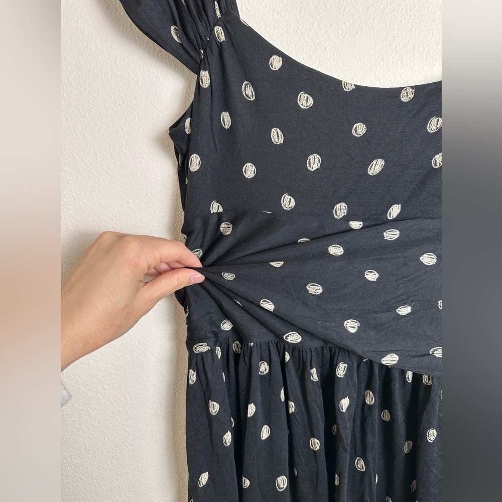 Moschino cheap chic black polka dot silk ruched fit flare v neck Y2K dress L - Picture 10 of 12
